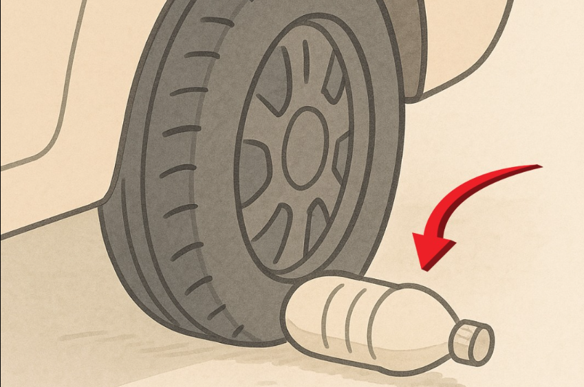 If You See A Plastic Bottle On Your Tire, This is What It Might Mean